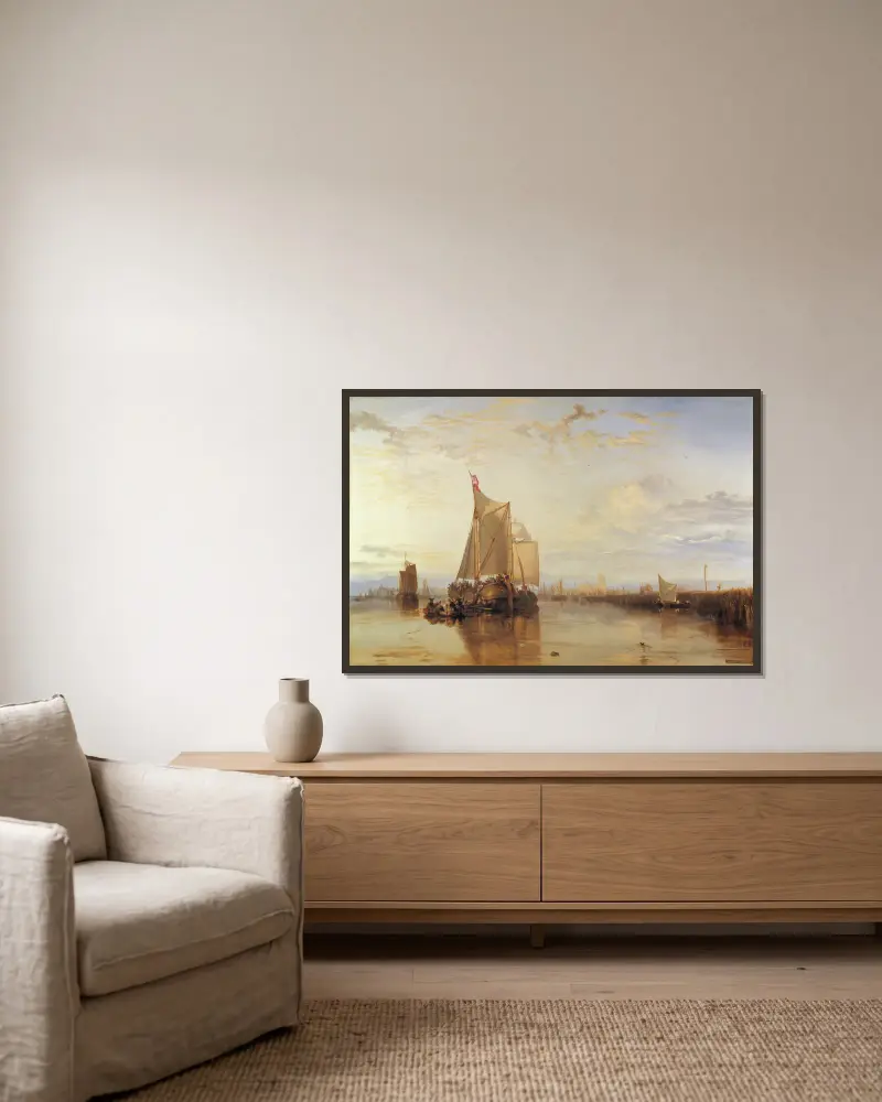 Dort eller Dordrecht: Paketbåten från Rotterdam i stiltje av Joseph Mallord William Turner inramad på en vägg