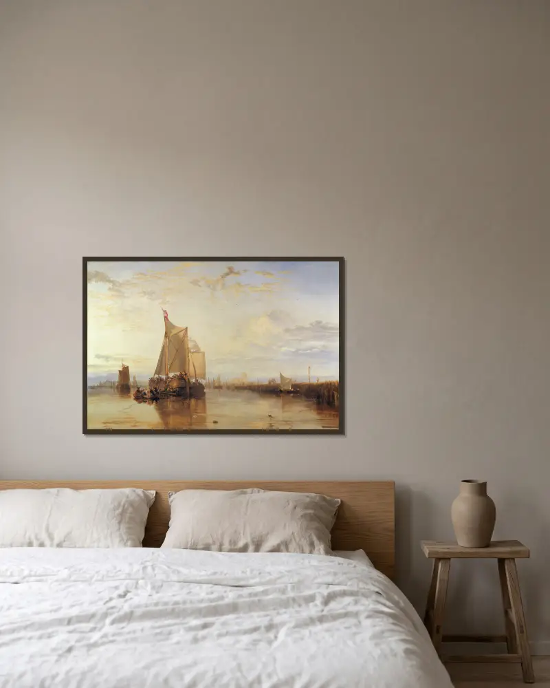 Dort eller Dordrecht: Paketbåten från Rotterdam i stiltje av Joseph Mallord William Turner inramad på en vägg