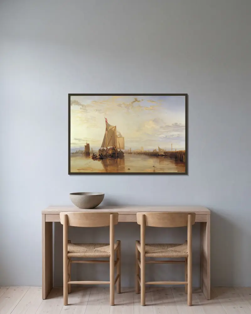 Dort eller Dordrecht: Paketbåten från Rotterdam i stiltje av Joseph Mallord William Turner inramad på en vägg