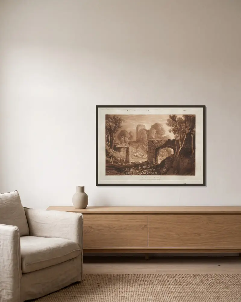 Östra porten, Winchelsea, Sussex av Joseph Mallord William Turner inramad på en vägg