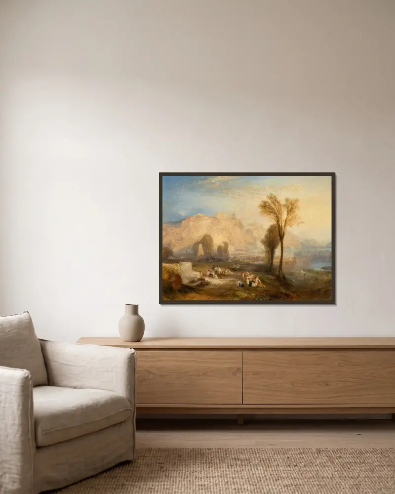 Ehrenbreitstein, eller Den ljusa äronesstenen och Marceaus grav av Joseph Mallord William Turner inramad på en vägg