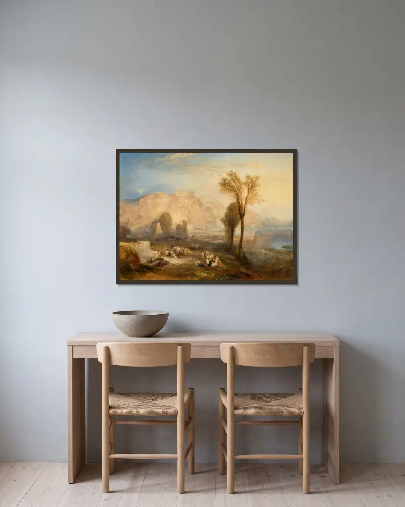 Ehrenbreitstein, eller Den ljusa äronesstenen och Marceaus grav av Joseph Mallord William Turner inramad på en vägg