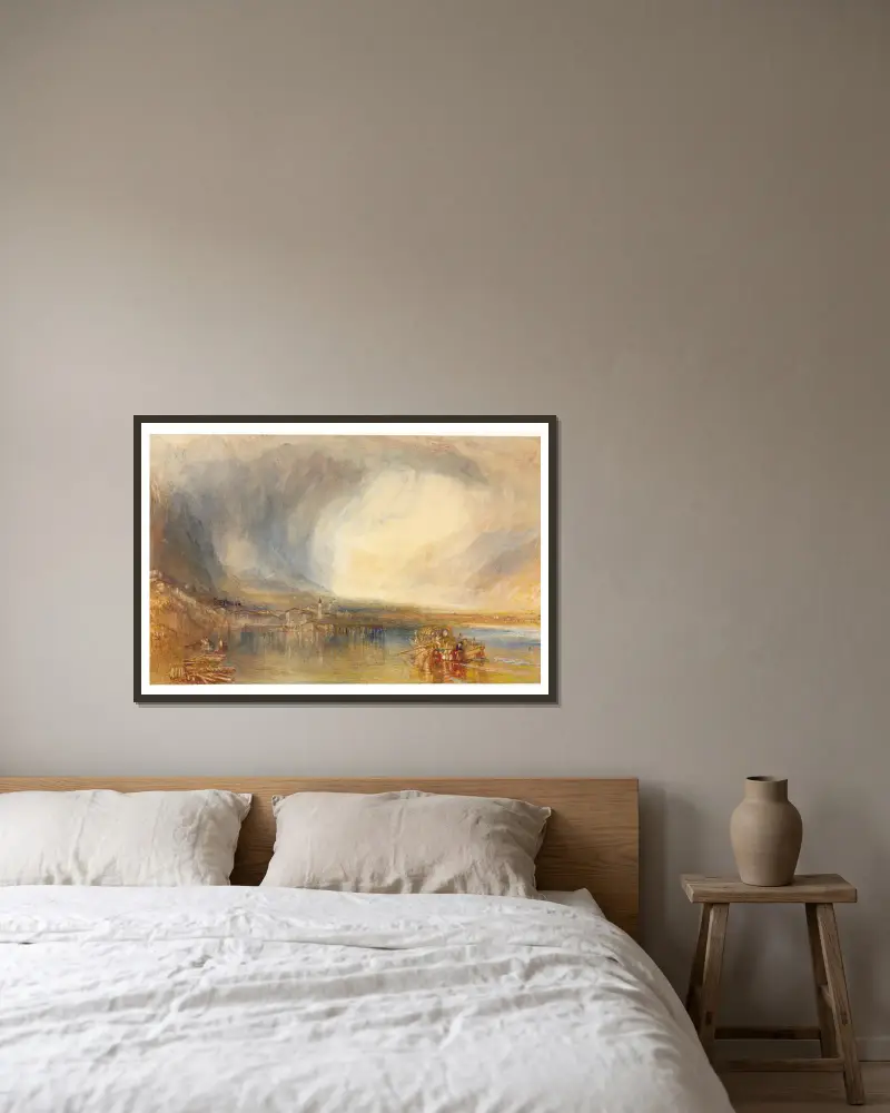 Flüelen, vom Vierwaldstättersee von Joseph Mallord William Turner gerahmt an einer Wand