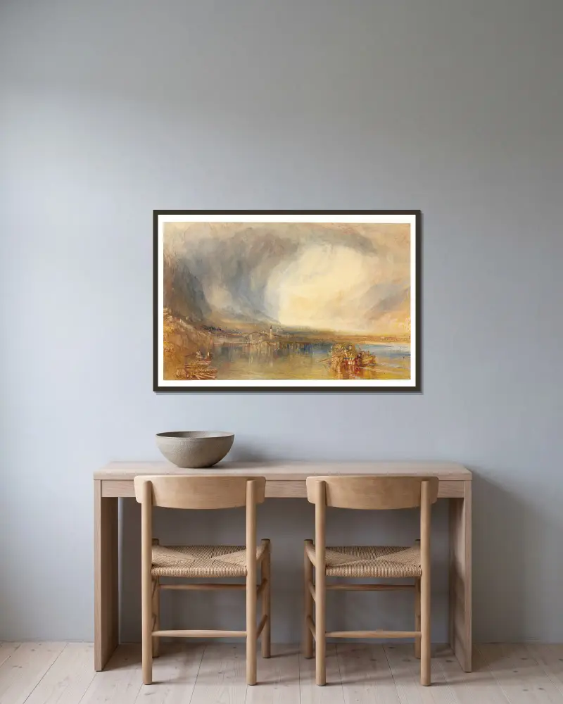 Flüelen, vom Vierwaldstättersee von Joseph Mallord William Turner gerahmt an einer Wand
