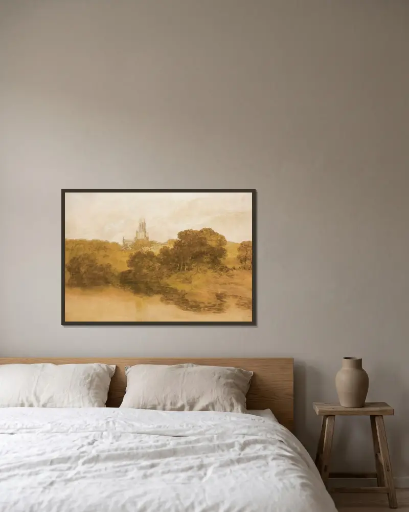 Fonthill Abbey, Wiltshire av Joseph Mallord William Turner inramad på en vägg