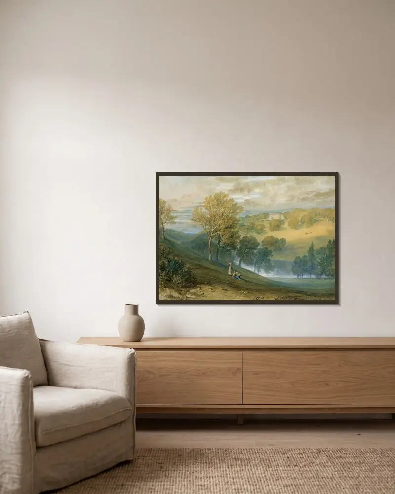 Gledhow Hall, Yorkshire av Joseph Mallord William Turner inramad på en vägg
