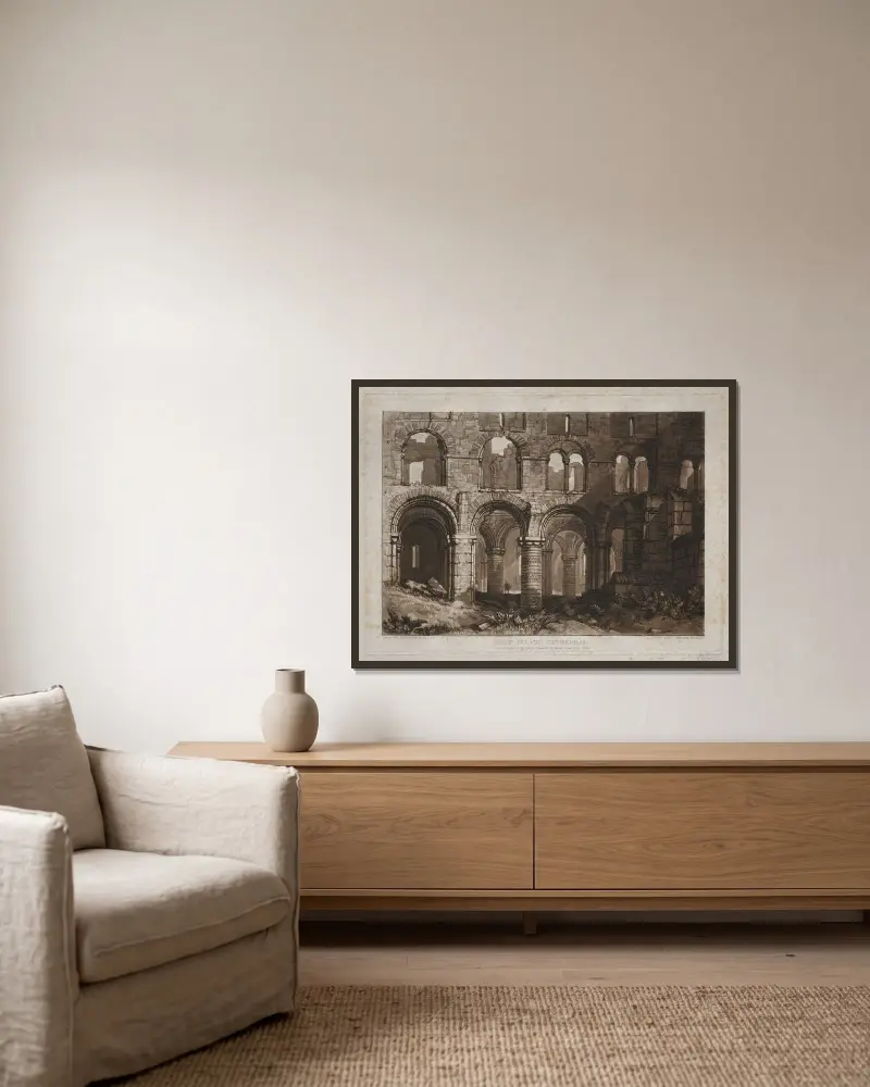 Holy Island Cathedral von Joseph Mallord William Turner gerahmt an einer Wand