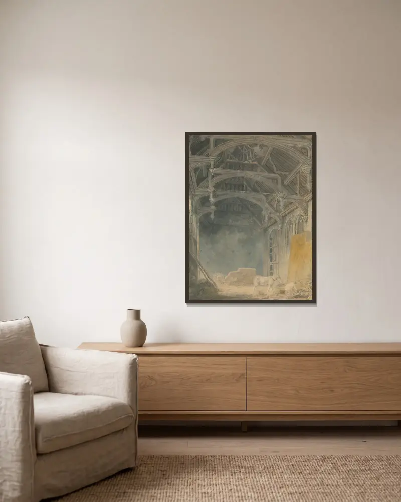 Innenansicht des St. John's Palace, Eltham von Joseph Mallord William Turner gerahmt an einer Wand