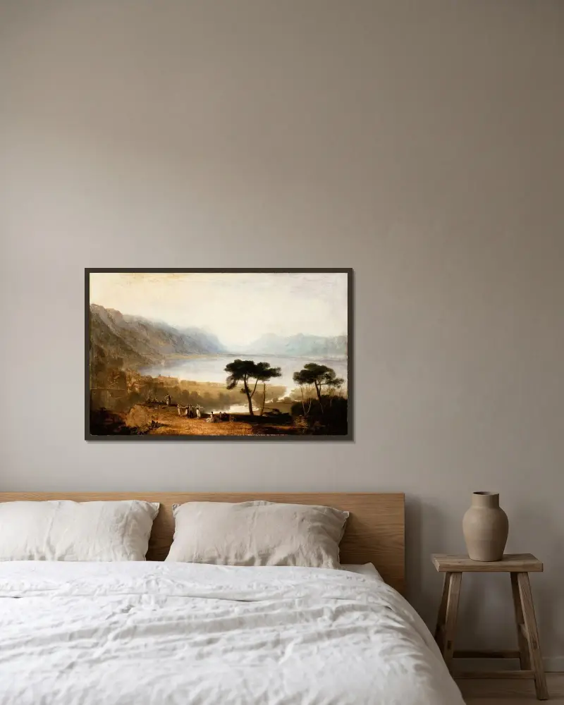 Der Genfersee von Montreux aus gesehen von Joseph Mallord William Turner gerahmt an einer Wand