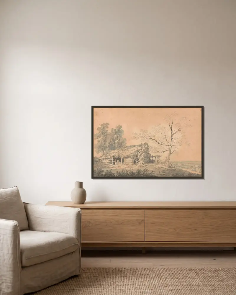 Krajobraz ze stodołą, Joseph Mallord William Turner w ramie na ścianie
