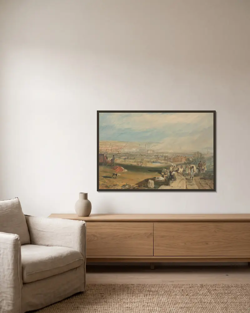 Leeds av Joseph Mallord William Turner inramad på en vägg