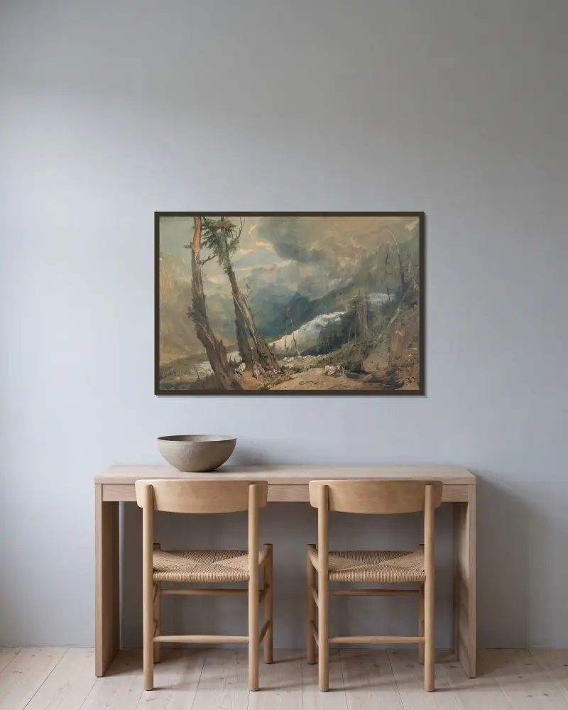 Mer de Glace im Tal von Chamonix, Schweiz von Joseph Mallord William Turner gerahmt an einer Wand