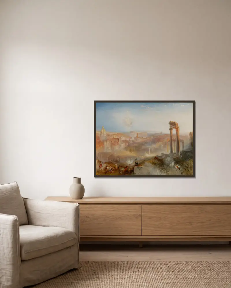 Det moderna Rom – Campo Vaccino av Joseph Mallord William Turner inramad på en vägg