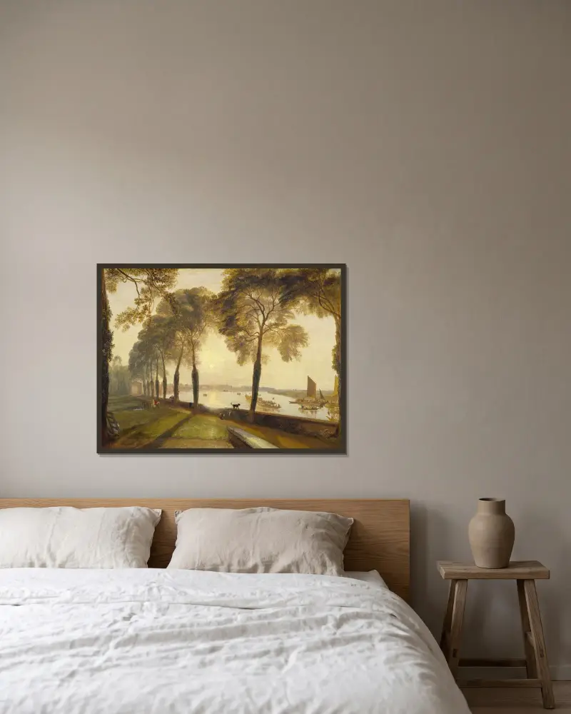 Mortlake Terrace von Joseph Mallord William Turner gerahmt an einer Wand