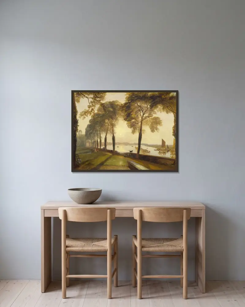 Mortlake Terrace von Joseph Mallord William Turner gerahmt an einer Wand