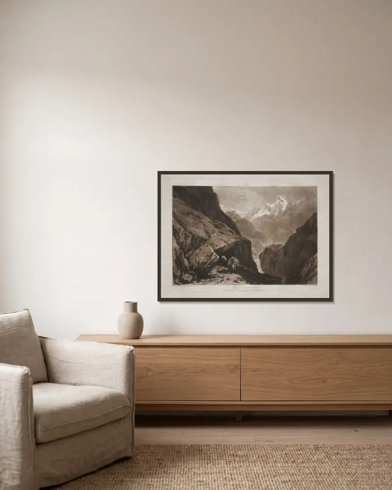 Sankt Gotthardspasset von Joseph Mallord William Turner gerahmt an einer Wand