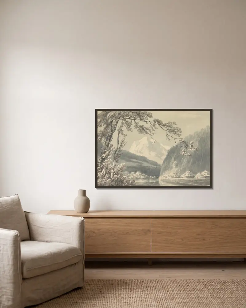 Bei Grindelwald von Joseph Mallord William Turner gerahmt an einer Wand