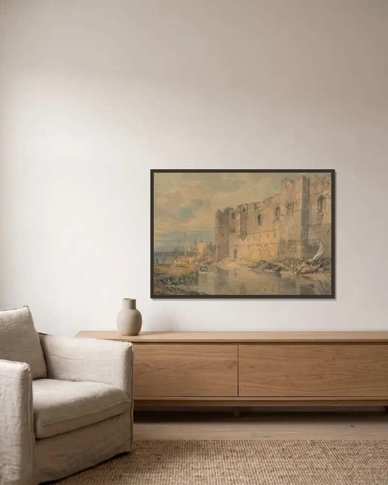 Newark, upon Trent av Joseph Mallord William Turner inramad på en vägg