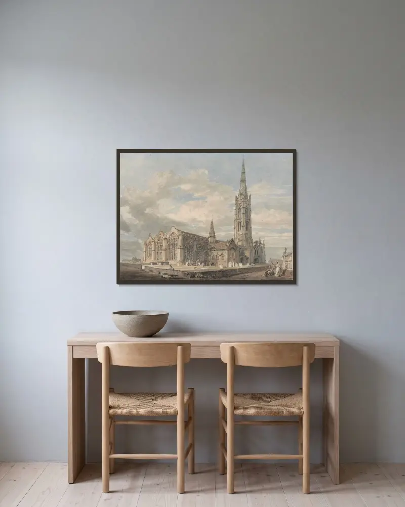 North East View of Grantham Church, Lincolnshire av Joseph Mallord William Turner inramad på en vägg