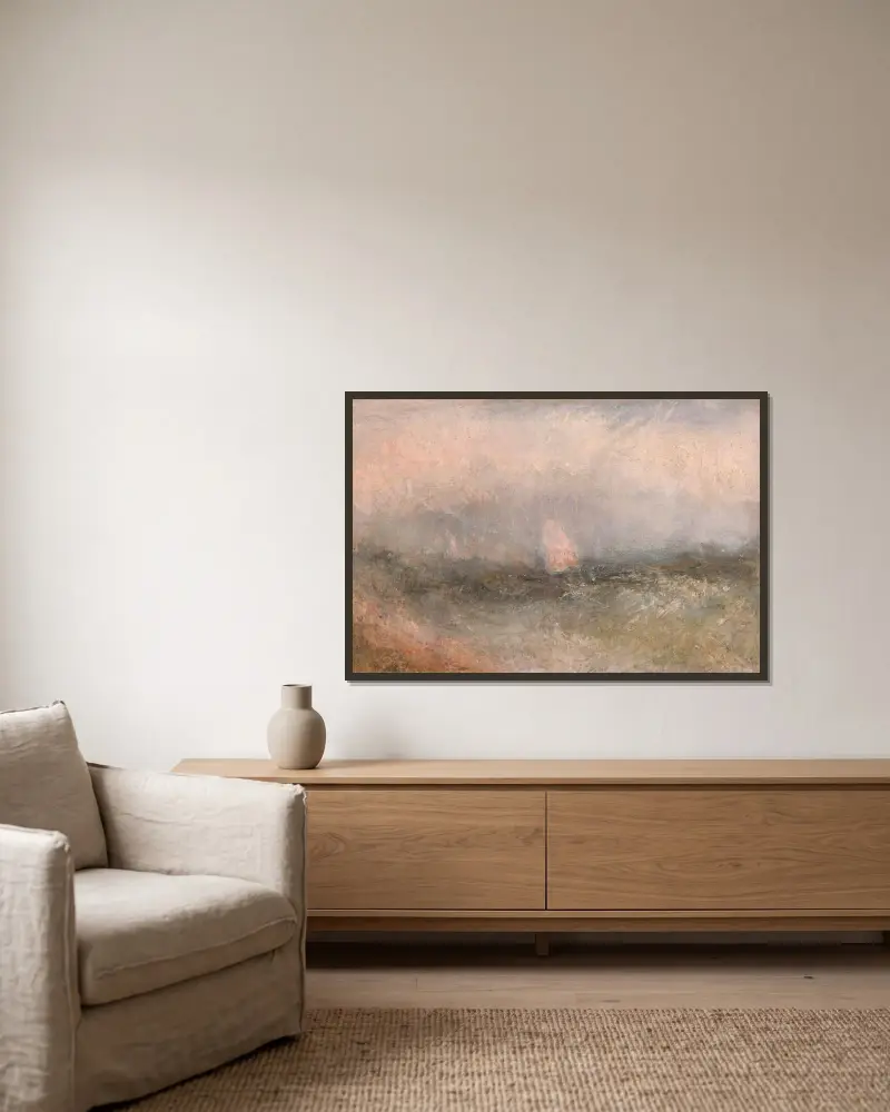 Off the Nore av Joseph Mallord William Turner inramad på en vägg