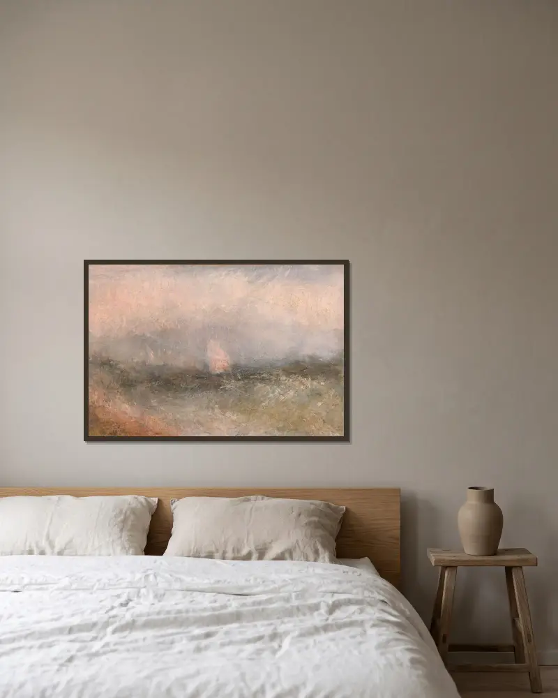 Off the Nore av Joseph Mallord William Turner inramad på en vägg