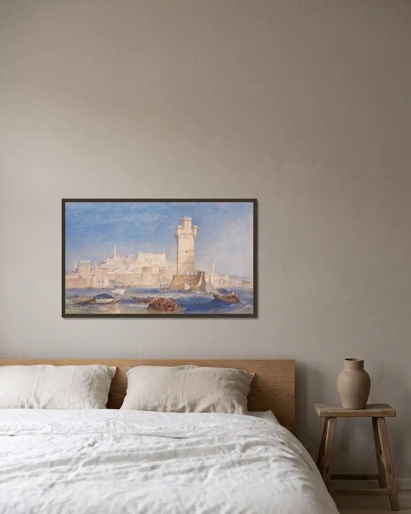 Rhodes av Joseph Mallord William Turner inramad på en vägg