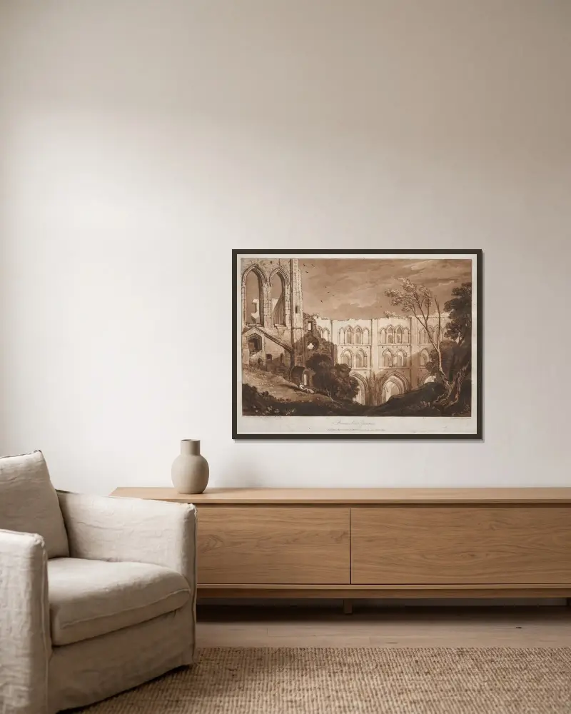 Rivaux Abbey, Yorkshire av Joseph Mallord William Turner inramad på en vägg