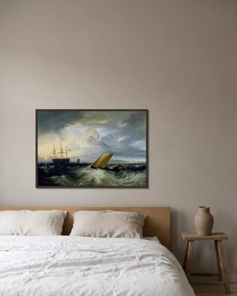 Sheerness pohledem z Nore, Joseph Mallord William Turner v rámu na stěně