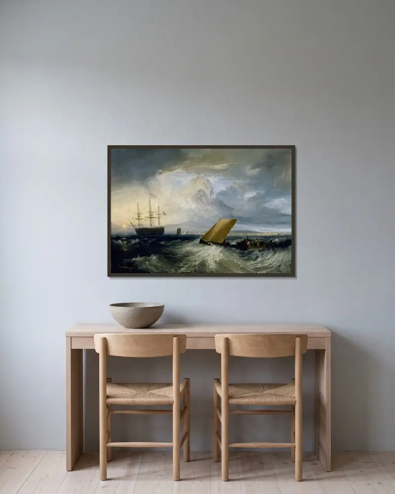 Sheerness pohledem z Nore, Joseph Mallord William Turner v rámu na stěně