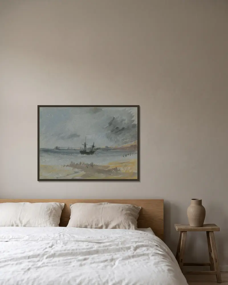 Ship Aground Brighton av Joseph Mallord William Turner inramad på en vägg