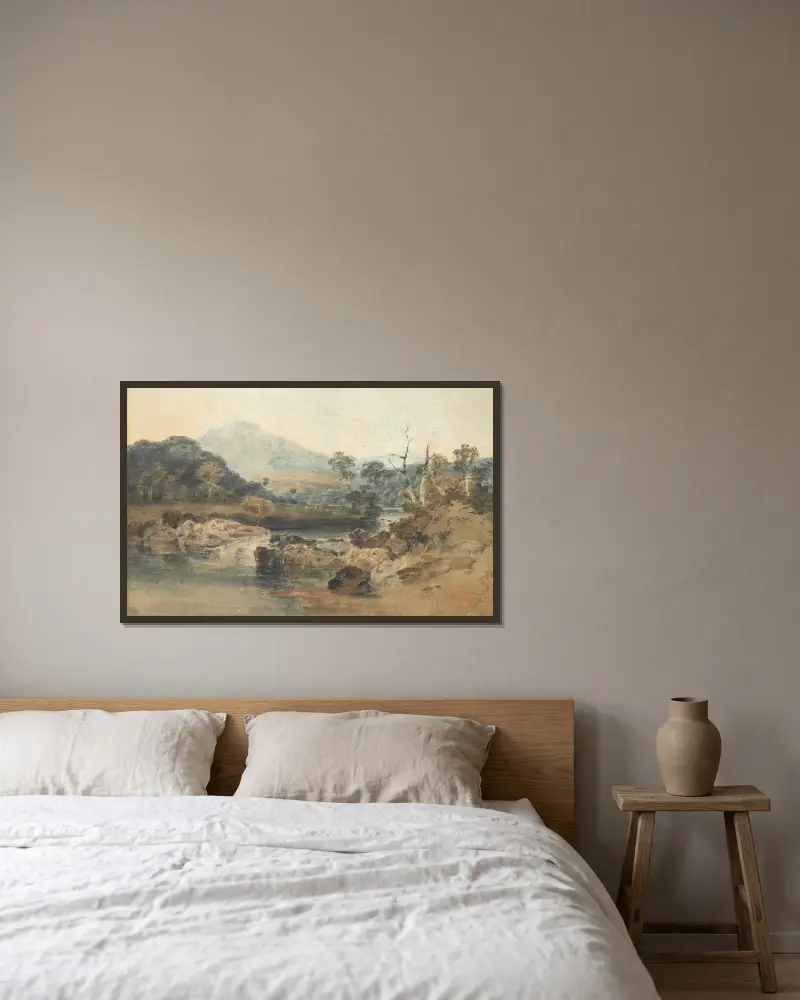 Snowdon from Beddgelert av Joseph Mallord William Turner inramad på en vägg