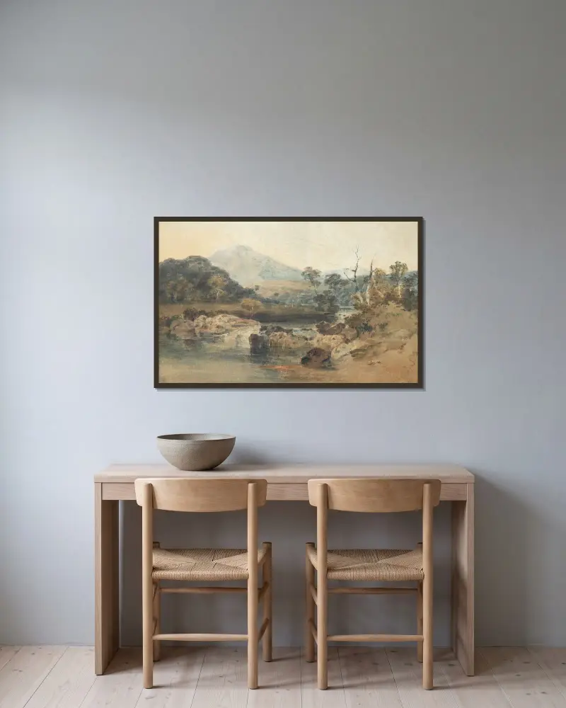 Snowdon from Beddgelert av Joseph Mallord William Turner inramad på en vägg