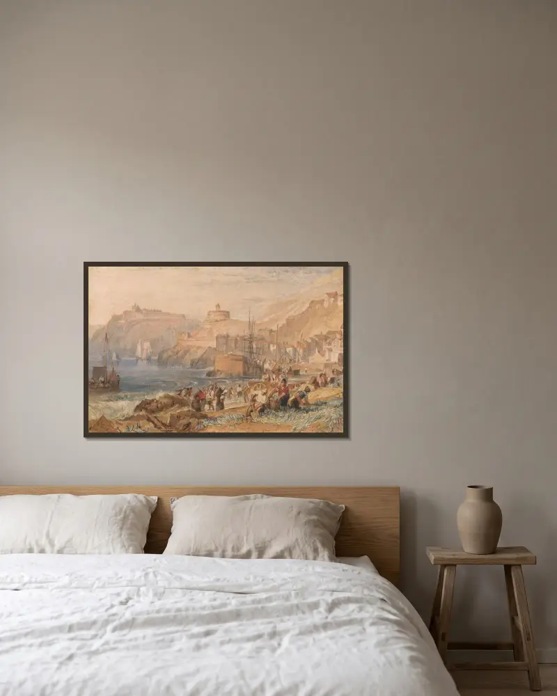 St. Mawes, Cornwall av Joseph Mallord William Turner inramad på en vägg