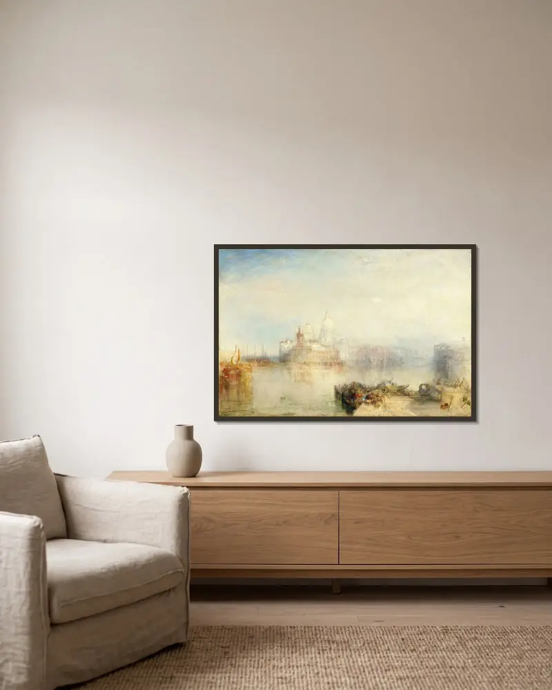 Tullhuset och Santa Maria della Salute, Venedig av Joseph Mallord William Turner inramad på en vägg