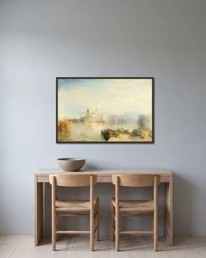 Tullhuset och Santa Maria della Salute, Venedig av Joseph Mallord William Turner inramad på en vägg