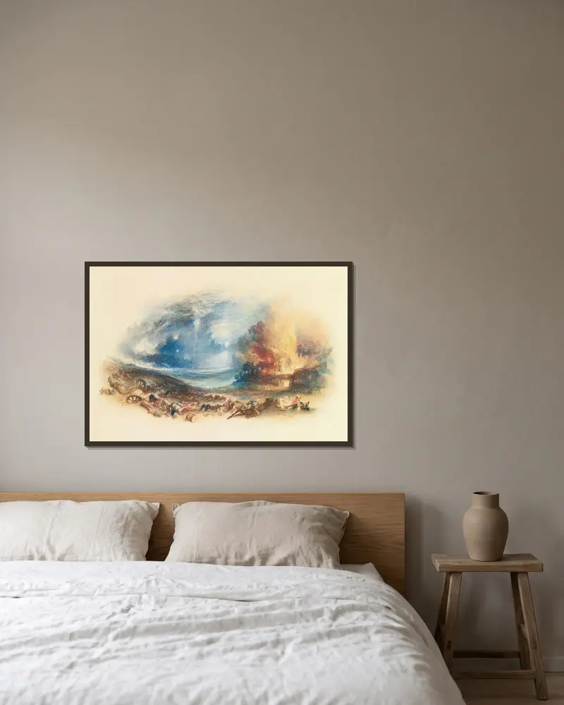 Slaget vid Waterloo sett från Hougoumont av Joseph Mallord William Turner inramad på en vägg