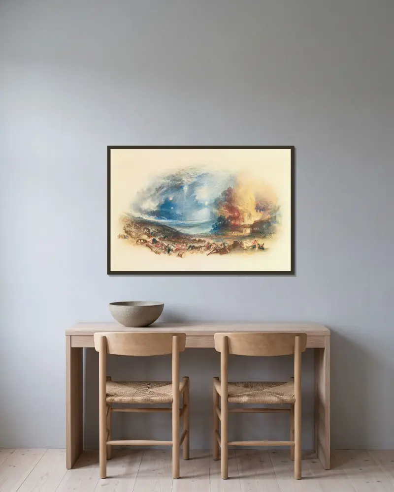 Slaget vid Waterloo sett från Hougoumont av Joseph Mallord William Turner inramad på en vägg