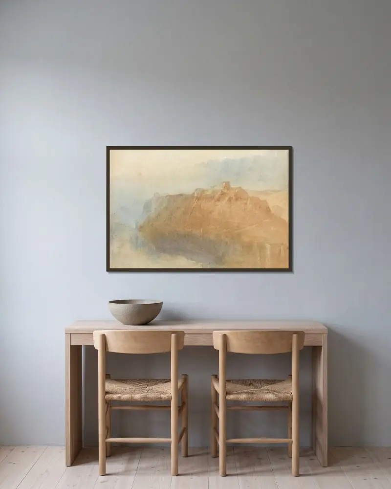 Die Festung Ehrenbreitstein vom gegenüberliegenden Rheinufer – Nr. 1 von Joseph Mallord William Turner gerahmt an einer Wand