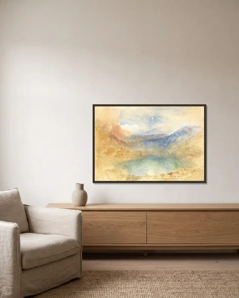 Lungernsjön i månsken, Schweiz av Joseph Mallord William Turner inramad på en vägg