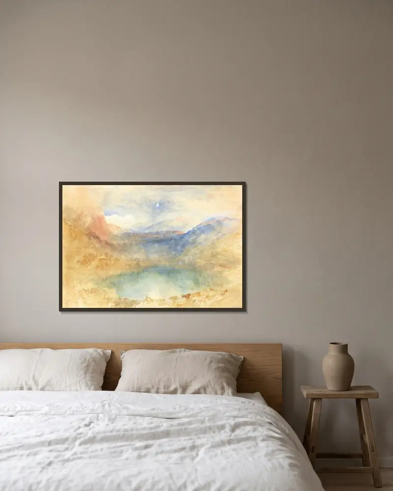 Lungernsjön i månsken, Schweiz av Joseph Mallord William Turner inramad på en vägg