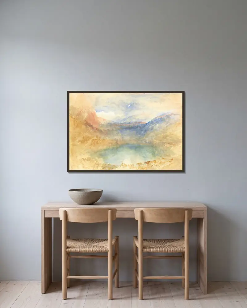 Lungernsjön i månsken, Schweiz av Joseph Mallord William Turner inramad på en vägg