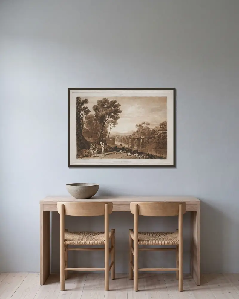 Kvinnan och tamburinen av Joseph Mallord William Turner inramad på en vägg