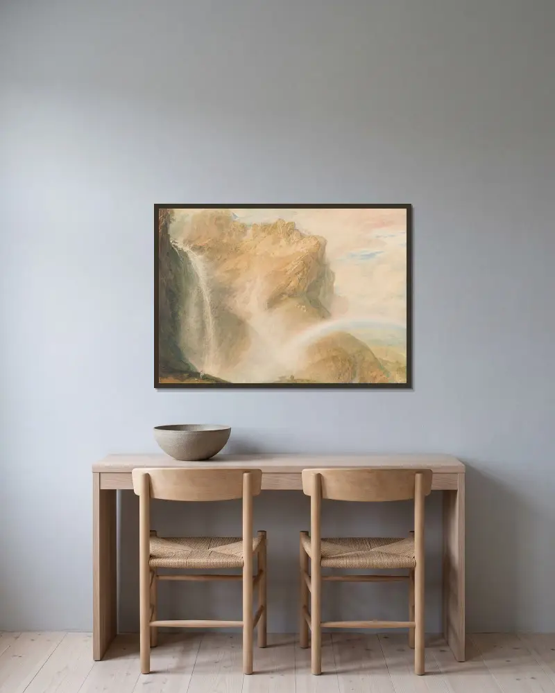 Oberer Fall des Reichenbach: Regenbogen von Joseph Mallord William Turner gerahmt an einer Wand