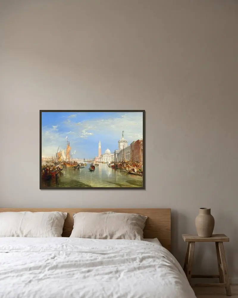 Venedig – Dogana och San Giorgio Maggiore av Joseph Mallord William Turner inramad på en vägg