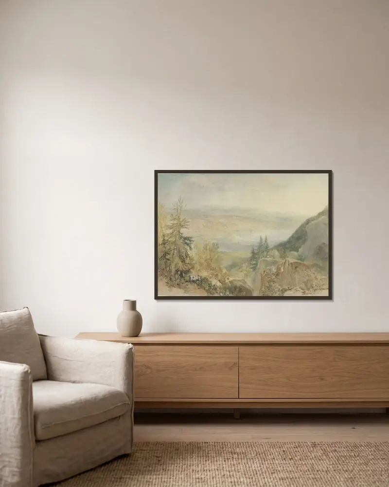 Vy över Farnley Hall i Yorkshire av Joseph Mallord William Turner inramad på en vägg