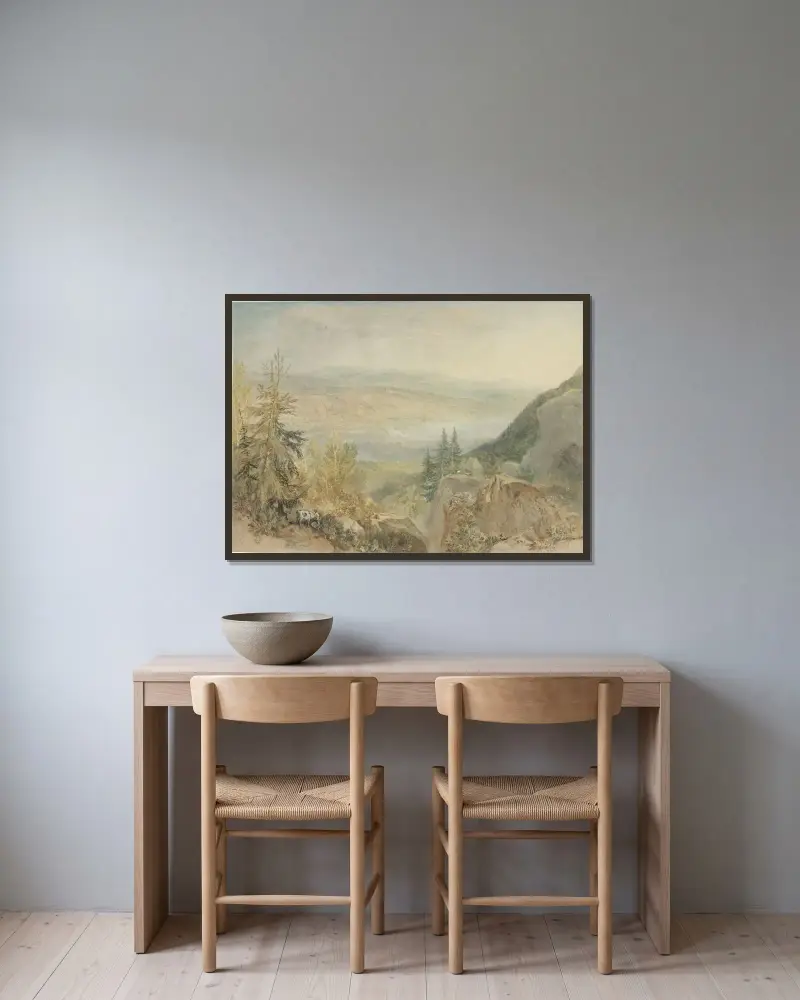 Vy över Farnley Hall i Yorkshire av Joseph Mallord William Turner inramad på en vägg