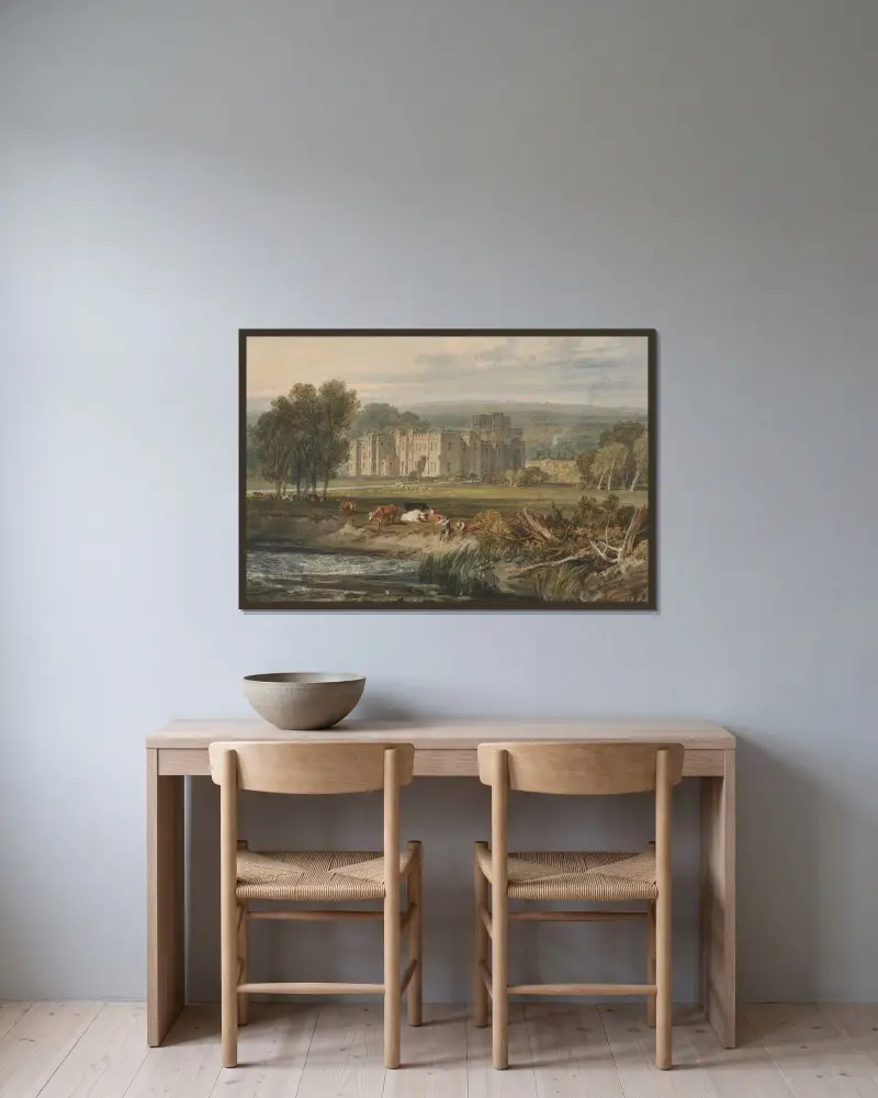 Vy över Hampton Court, Herefordshire, från sydost av Joseph Mallord William Turner inramad på en vägg