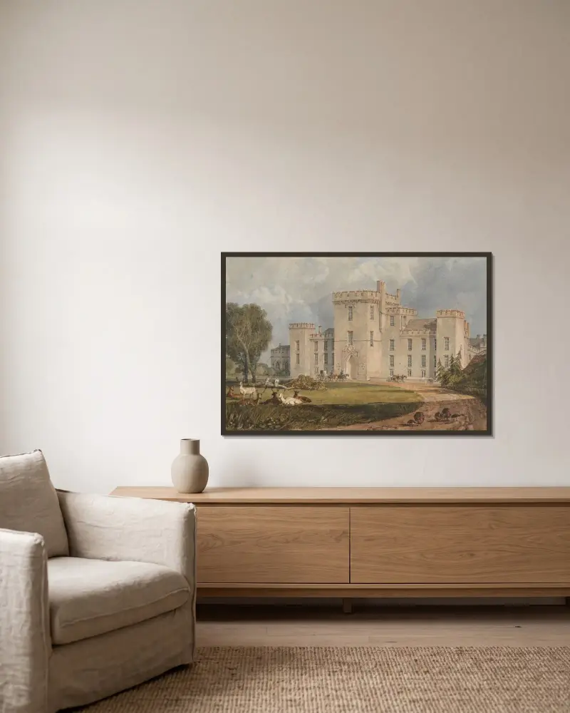 Vy över Hampton Court, Hertfordshire, från nordväst av Joseph Mallord William Turner inramad på en vägg