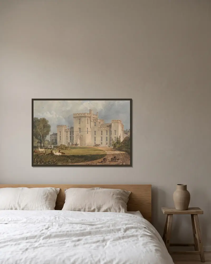 Vy över Hampton Court, Hertfordshire, från nordväst av Joseph Mallord William Turner inramad på en vägg