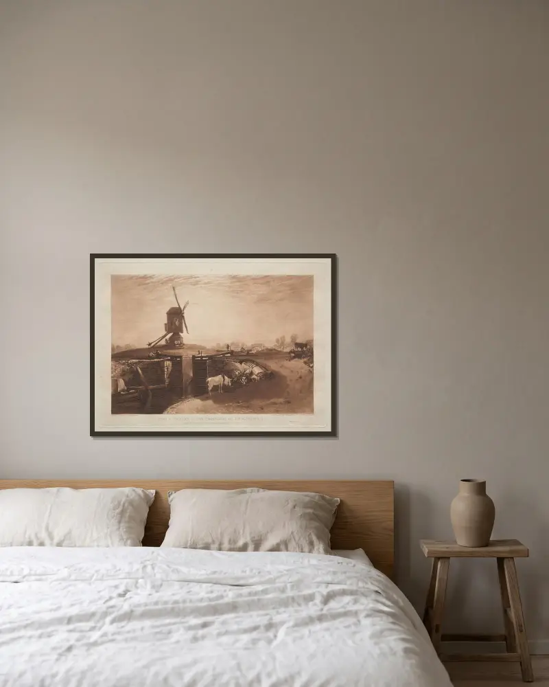 Windmühle und Schleuse von Joseph Mallord William Turner gerahmt an einer Wand